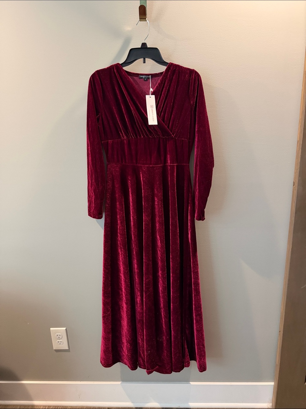 Long-Sleeve Burgundy Velvet Maxi Dress